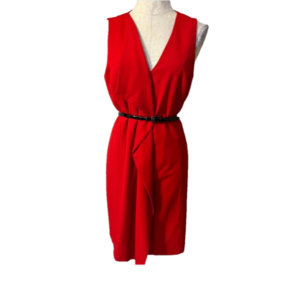 Calvin Klein Dress 12 Red W Belt Stretch Sheath Career Church - Picture 1 of 8